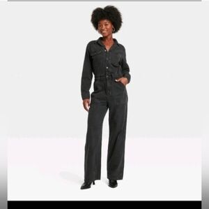 Universal Thread Women's Long Sleeve Utility Baggy Denim Jumpsuit Black PockeIn